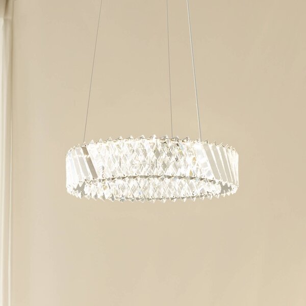 Lucande Glacis LED lógó világítás, kristály, Ø 40 cm, króm, Tiszta / átlátszó, Nappali / Étkező, Üveg, Dizájn