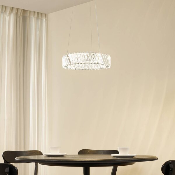 Lucande Glacis LED lógó világítás, kristály, Ø 40 cm, króm, Tiszta / átlátszó, Nappali / Étkező, Üveg, Dizájn