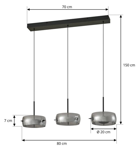 Lucande LED lógó világítás Martis, fekete, 3 izzós, fokozatos dimmelhető, dimmelhető, Fekete, Nappali / Étkező, Üveg, Modern