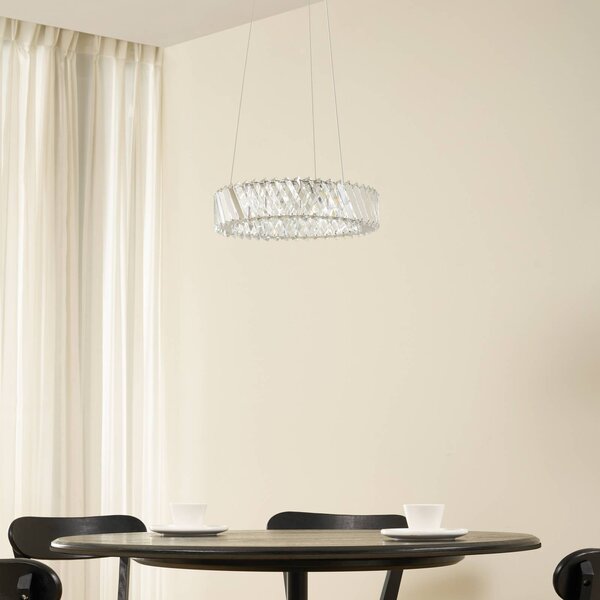 Lucande Glacis LED lógó világítás, kristály, Ø 40 cm, króm, Tiszta / átlátszó, Nappali / Étkező, Üveg, Dizájn