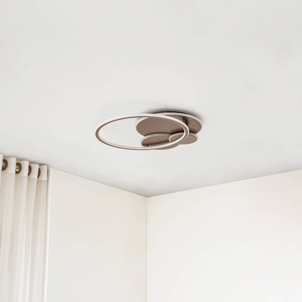 Lucande LED mennyezeti világítás Circulo, kávébarna, CCT, dimmelhető, dimmelhető, Barna / rozsda, Nappali / Étkező, fém, Modern