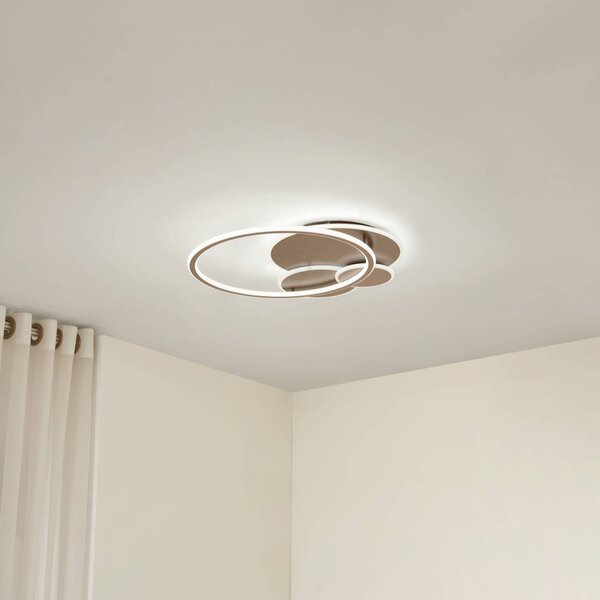 Lucande LED mennyezeti világítás Circulo, kávébarna, CCT, dimmelhető, dimmelhető, Barna / rozsda, Nappali / Étkező, fém, Modern