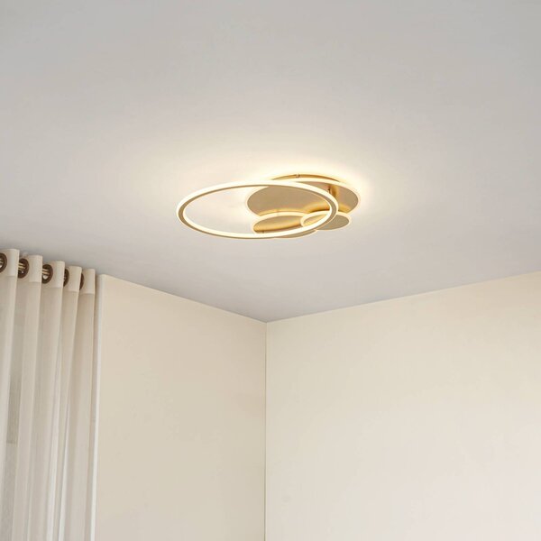 Lucande LED mennyezeti világítás Circulo, arany, 60 cm CCT, dimmelhető, dimmelhető, Sárgaréz / arany, Nappali / Étkező, fém, Modern