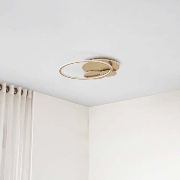 Lucande LED mennyezeti világítás Circulo, arany, 60 cm CCT, dimmelhető, dimmelhető, Sárgaréz / arany, Nappali / Étkező, fém, Modern