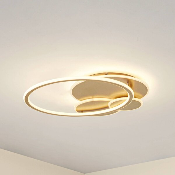Lucande LED mennyezeti világítás Circulo, arany, 60 cm CCT, dimmelhető, dimmelhető, Sárgaréz / arany, Nappali / Étkező, fém, Modern