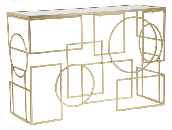 Aranyszínű Fém és Üveg Geometrikus Konzolasztal