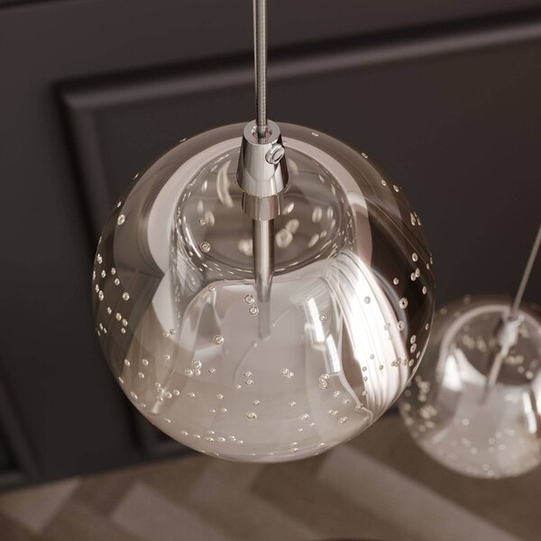 Lucande LED-es függőlámpa Hayley, Ø 25 cm, 3-as lámpa, króm, üveg, Tiszta / átlátszó, Nappali / Étkező, Üveg, Modern
