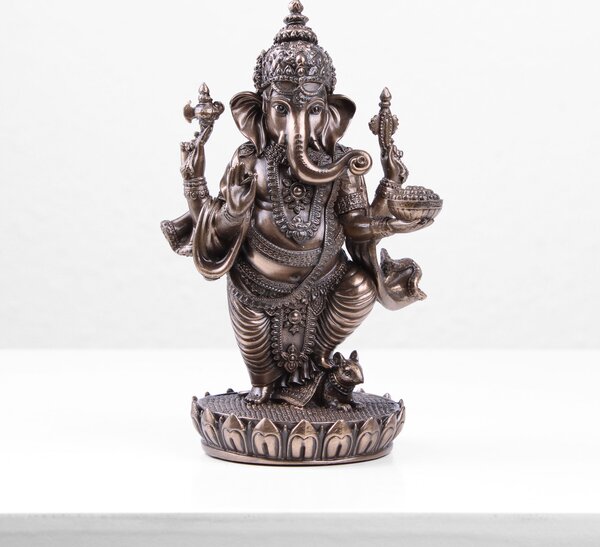Álló Ganesha Szobor Lótusz Alapon (Hideg öntvény bronz szobor)
