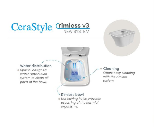 CeraStyle IBIZA fali WC - MATT FEKETE - rimless - perem nélküli - 51 cm