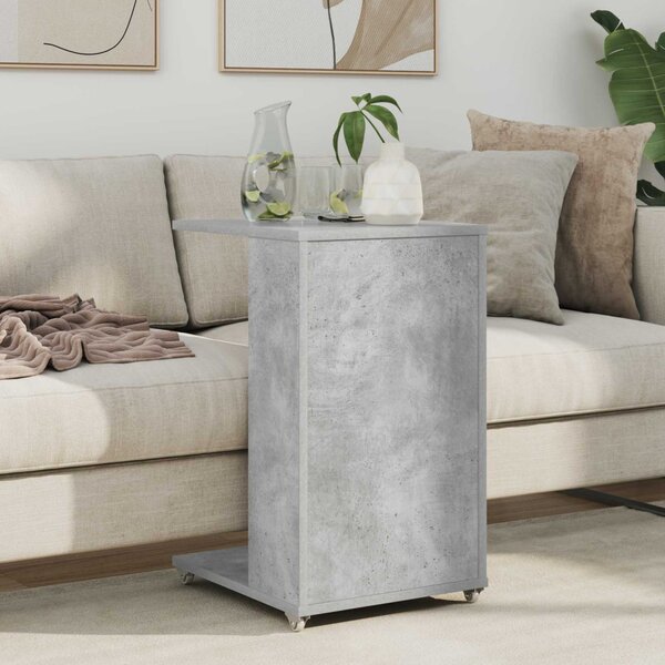 Oldal asztal kerékkel Beton Szürke 40 x 35 x 60 cm Faanyag