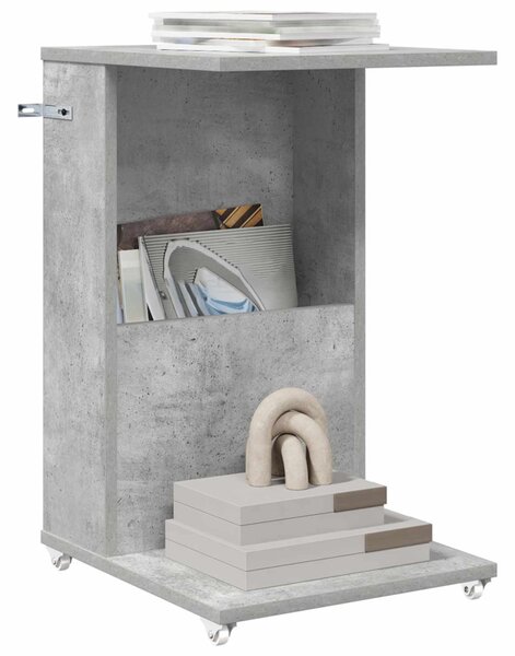 Oldal asztal kerékkel Beton Szürke 40 x 35 x 60 cm Faanyag