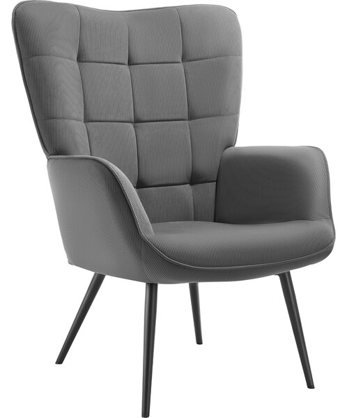 Tectake 405593 hygge karosszék, kárpitozott, ergonomikus, teherbírása 150 kg - lábtartó nélkül, finom kordbársony antracit/fekete