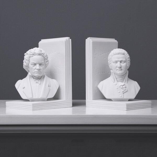 Beethoven és Mozart mellszobor könyvtámasz párban márványszobor
