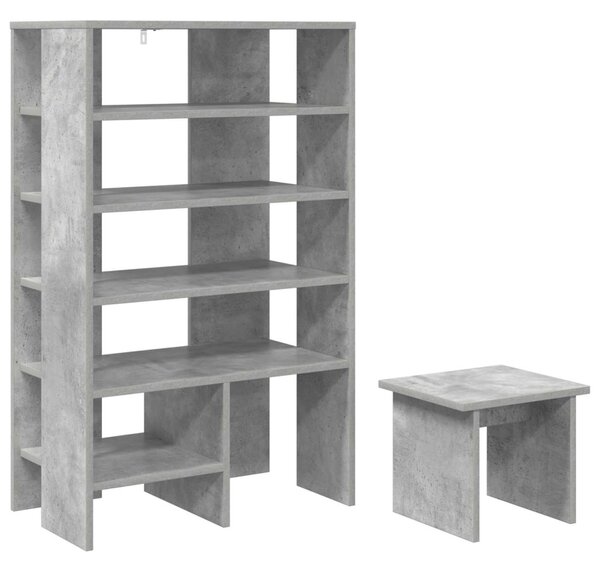 Cipőszekrény polcokkal tárolóval 2 pcs Beton Szürke Faanyag