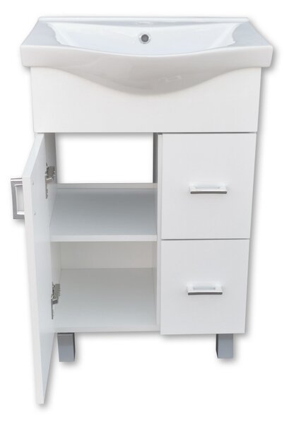 VivaStyle BIANKA 55 lábon álló fürdőszobabútor 2 fiókos Sanovit ALBATROS 10055 mosdókagyló 55x45 cm