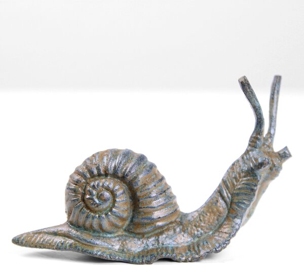 Csiga szobor (Bronz) kis szobor figura zöld modern lakásdekoráció