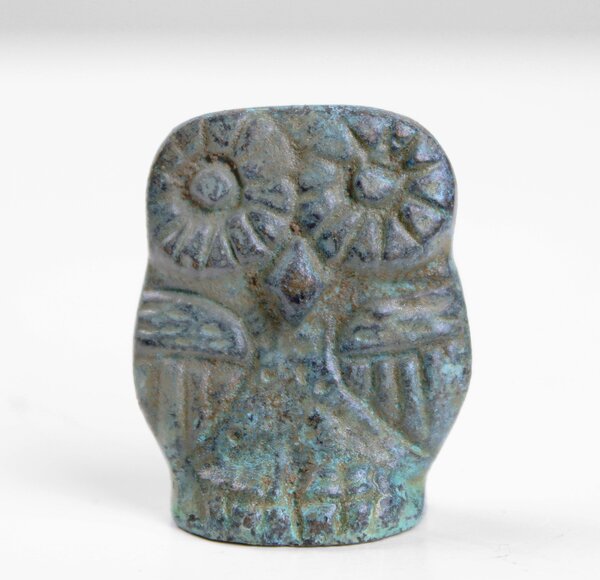 Görög bagoly szobor (Bronz) kis szobor zöld modern lakásdekoráció