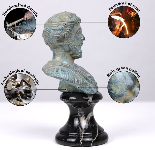 Marcus Aurelius mellszobor (Zöld bronz) kis szobor figura