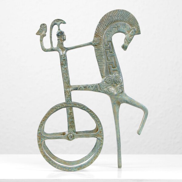 Görög harci szekér szobor (Bronz szobor) kis figura zöld