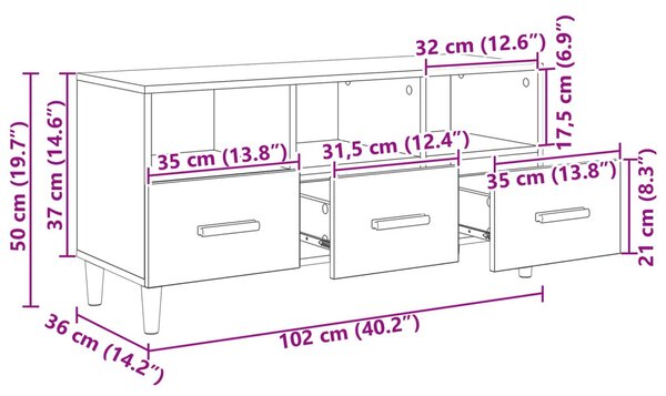 TV szekrény fiókkal Öreg fa 102 x 35,5 x 50 cm Faanyag