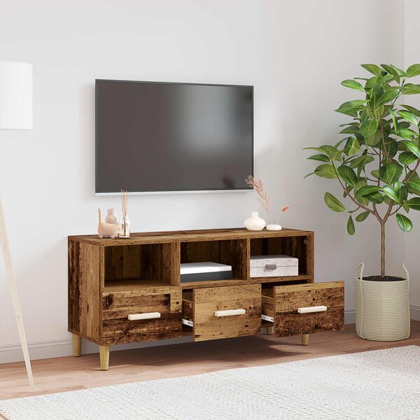 TV szekrény fiókkal Öreg fa 102 x 35,5 x 50 cm Faanyag