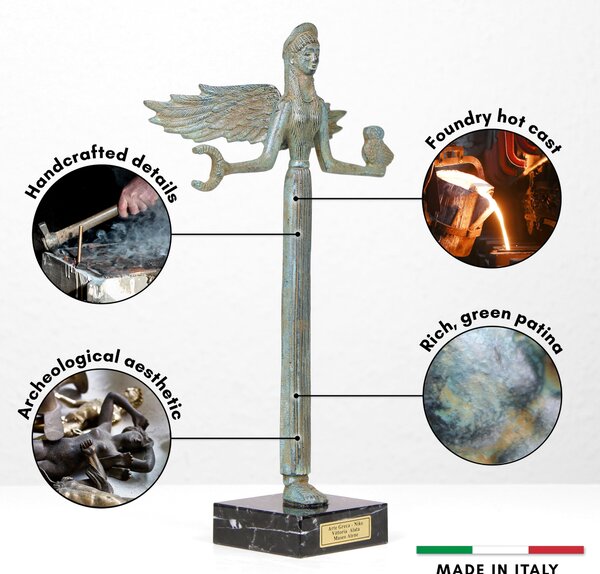 Niké görög istennő szobor (Bronz szobor) kis figura zöld