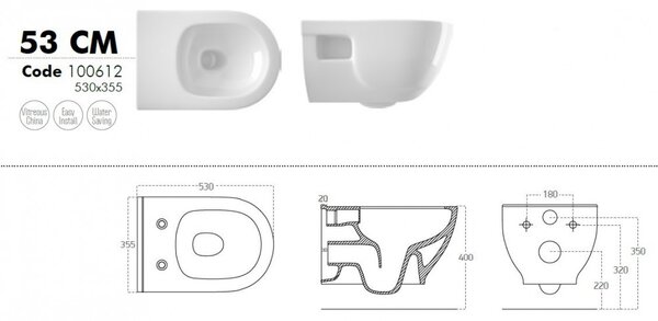 Sanovit BRILLA fali WC - rimless - perem nélküli