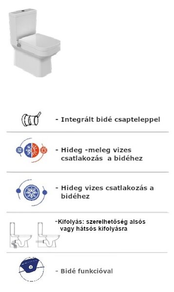 CeraStyle NOURA monoblokk WC - BEÉPÍTETT bidé funkcióval - 62 cm
