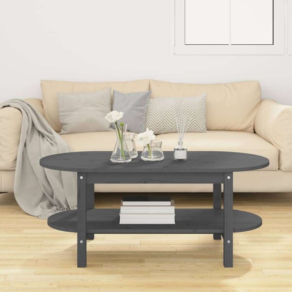 Fenyőfa Ovális Dohányzóasztal - Szürke - 110x55x45 cm