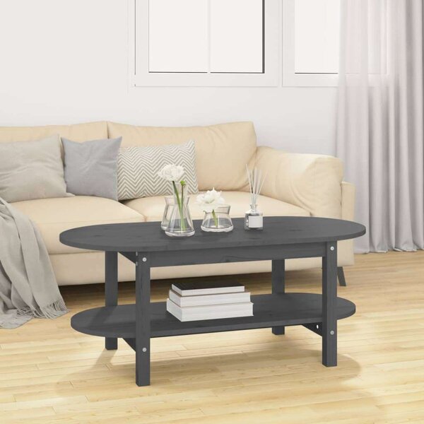 Fenyőfa Ovális Dohányzóasztal - Szürke - 110x55x45 cm