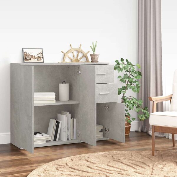 Modern Beton Szürke Tálalószekrény - Fa - 91x29,5x75 cm