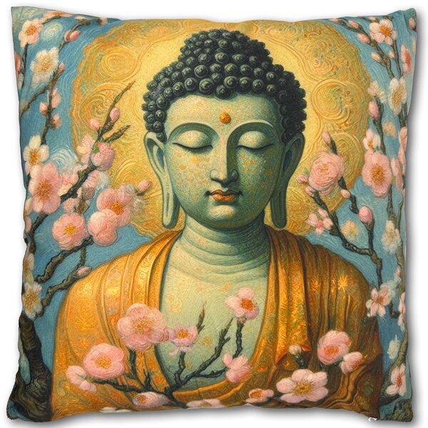 Buddha párnahuzat – cseresznyevirágos zen meditációs dísz