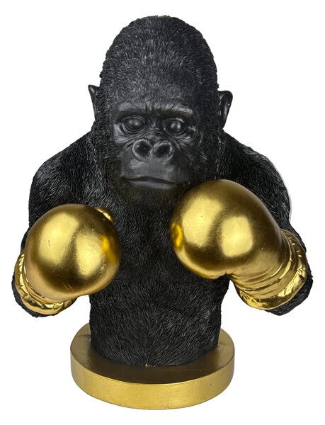 Boxoló gorilla szobor – fekete-arany pop art állatszobor