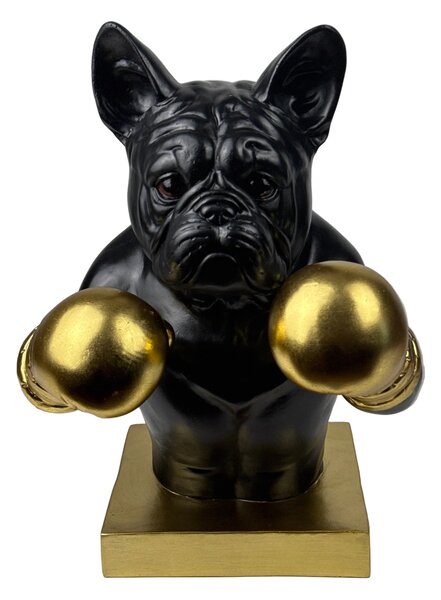 Boxoló bulldog szobor – pop art kutya dekor fekete-aranyban