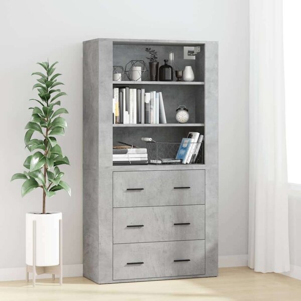 VidaXL Magas Szekrény - Betonszürke - 3 Fiók - 80x33x150cm