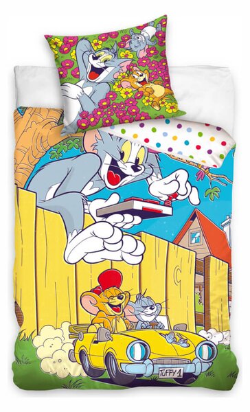 Gyerek ágyneműhuzat Tom és Jerry sárga kabrióban