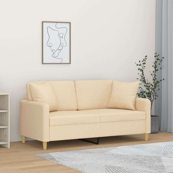 VidaXL 2 személyes krémszínű szövet kanapé párnákkal 140 cm