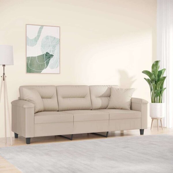 VidaXL 3 személyes krémszínű mikroszálas kanapé párnákkal 180 cm