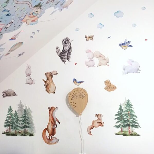 INSPIO - átragasztható textil matrica - Woodland falmatrica - Boldog erdei állatkák