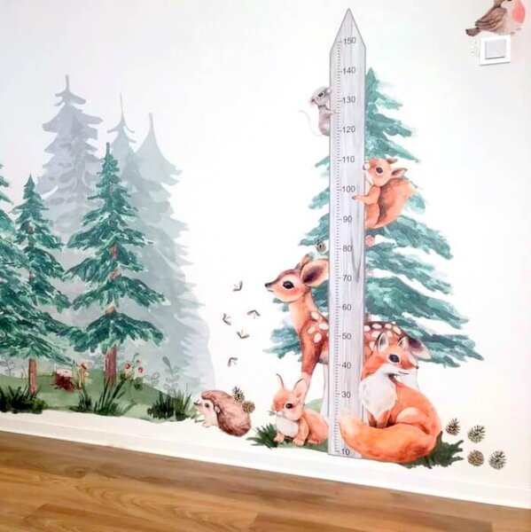 INSPIO - átragasztható textil matrica - Magasságmérő matrica - Forest és erdei állatkák