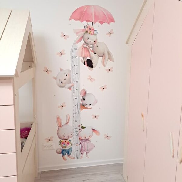 INSPIO - átragasztható textil matrica - Magasságmérő lányoknak - Akvarell nyuszik