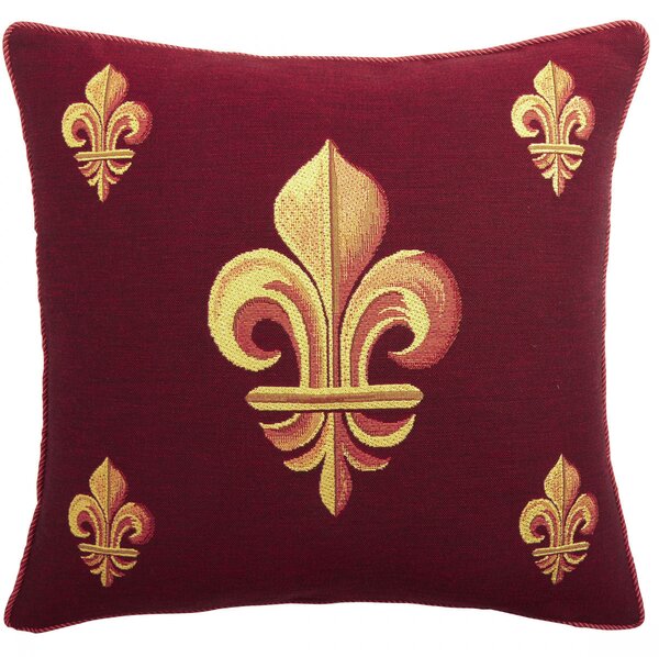 Piros párna, öt arany liliom (fleur-de-lis) (jacquard szövés) gobelin kötés
