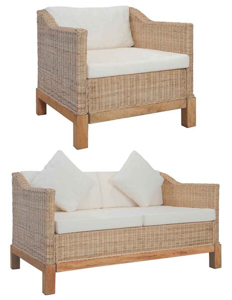 2 részes természetes rattan kanapészett párnákkal