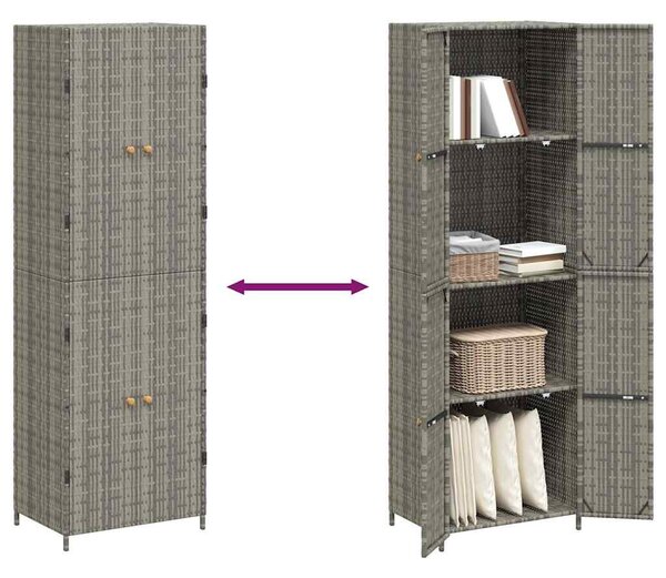 Szürke polyrattan kerti tárolószekrény 59 x 40 x 180 cm