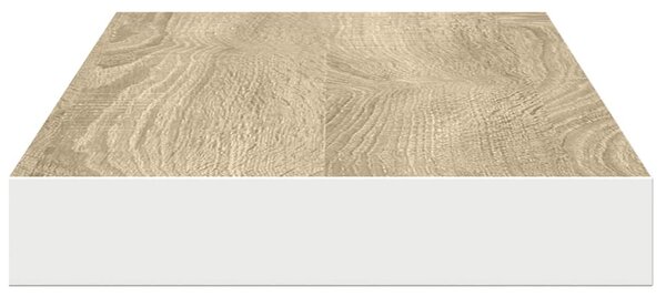 2 db fehér-tölgyszínű MDF lebegő fali polc 90 x 23,5 x 3,8 cm