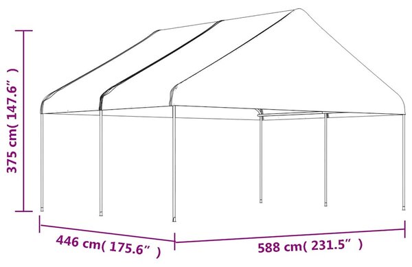 Fehér polietilén pavilon tetővel 4,46 x 5,88 x 3,75 m