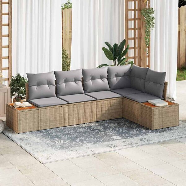 VidaXL Kerti Kanapé Szett 5 pcs bézs és világosszürke Poli rattan