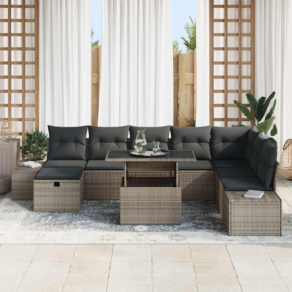 VidaXL Kerti Kanapé Szett 11 pcs Szürke Poli rattan