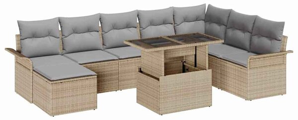 Kerti Kanapé Szett párnával 9 pcs Beige és Világosszürke