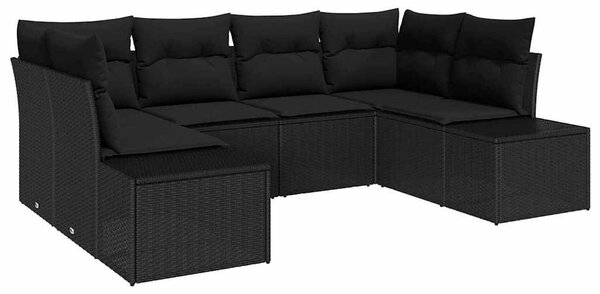 Kerti Kanapé Szett tárolóval 6 pcs Fekete Poli rattan